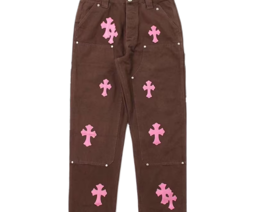 Chrome Style Brown Carpenter Hearts Pants