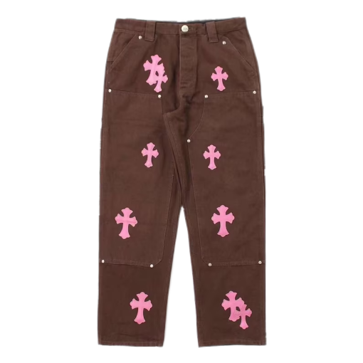 Chrome Style Brown Carpenter Hearts Pants